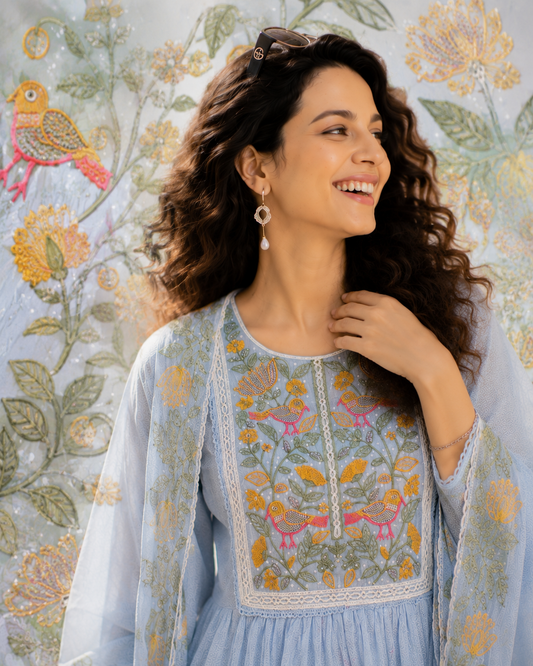 Birdsong Blue Kurta set with Dupatta