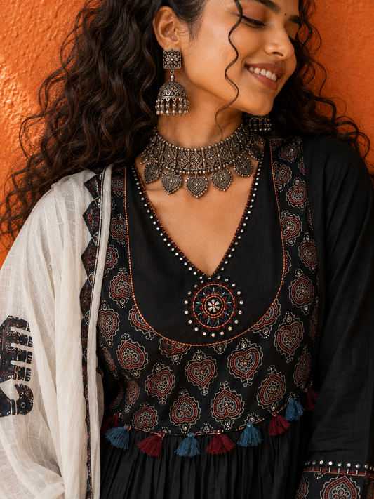 Noori Anarkali Set with Applique Dupatta by Nayab Pitara - view 1