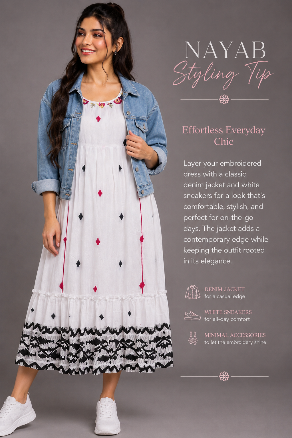 Kahaani white Jamdani cotton dress with woven florals and colourful embroidery by Nayab Pitara – view 6