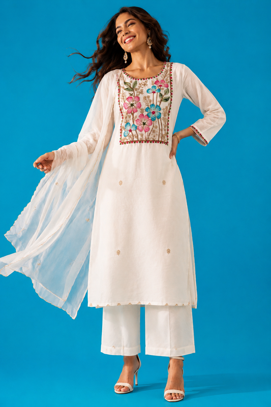 Sia Ivory/White Suit Set with Dupatta