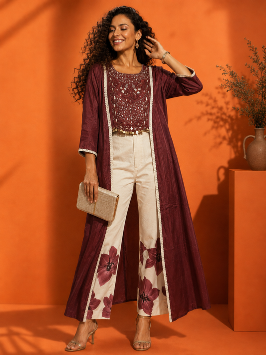 Gerua Indo Western outfit with Floral Pants