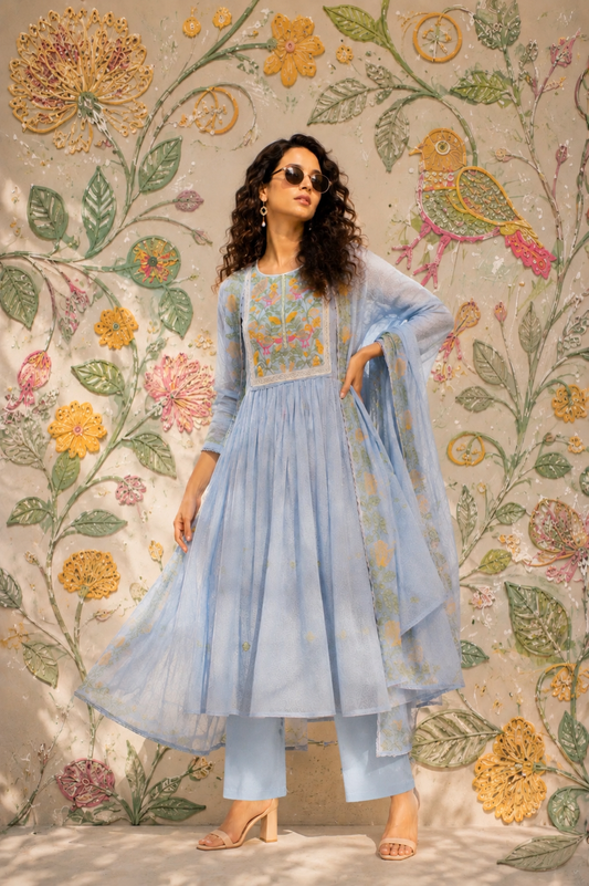 Birdsong Blue Kurta set with Dupatta
