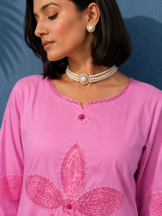 Gulabi Noor Katha Work Dress