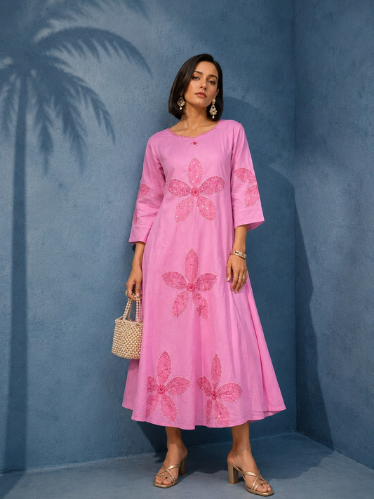 Gulabi Noor Katha Work Dress