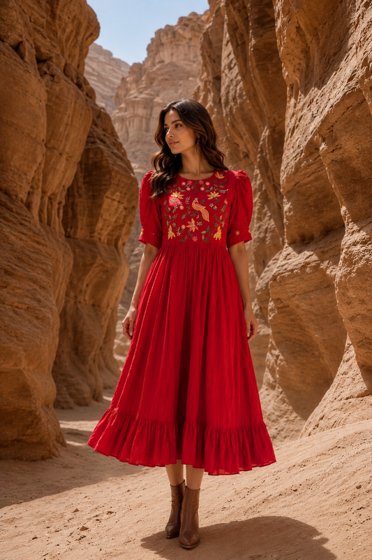 Mayura Bloom Red Dress by Nayab Pitara - view 1