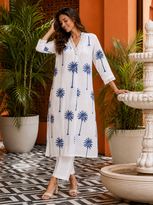 Ziya Blue Palm Co-ord Kurta Set by Nayab Pitara - view 1
