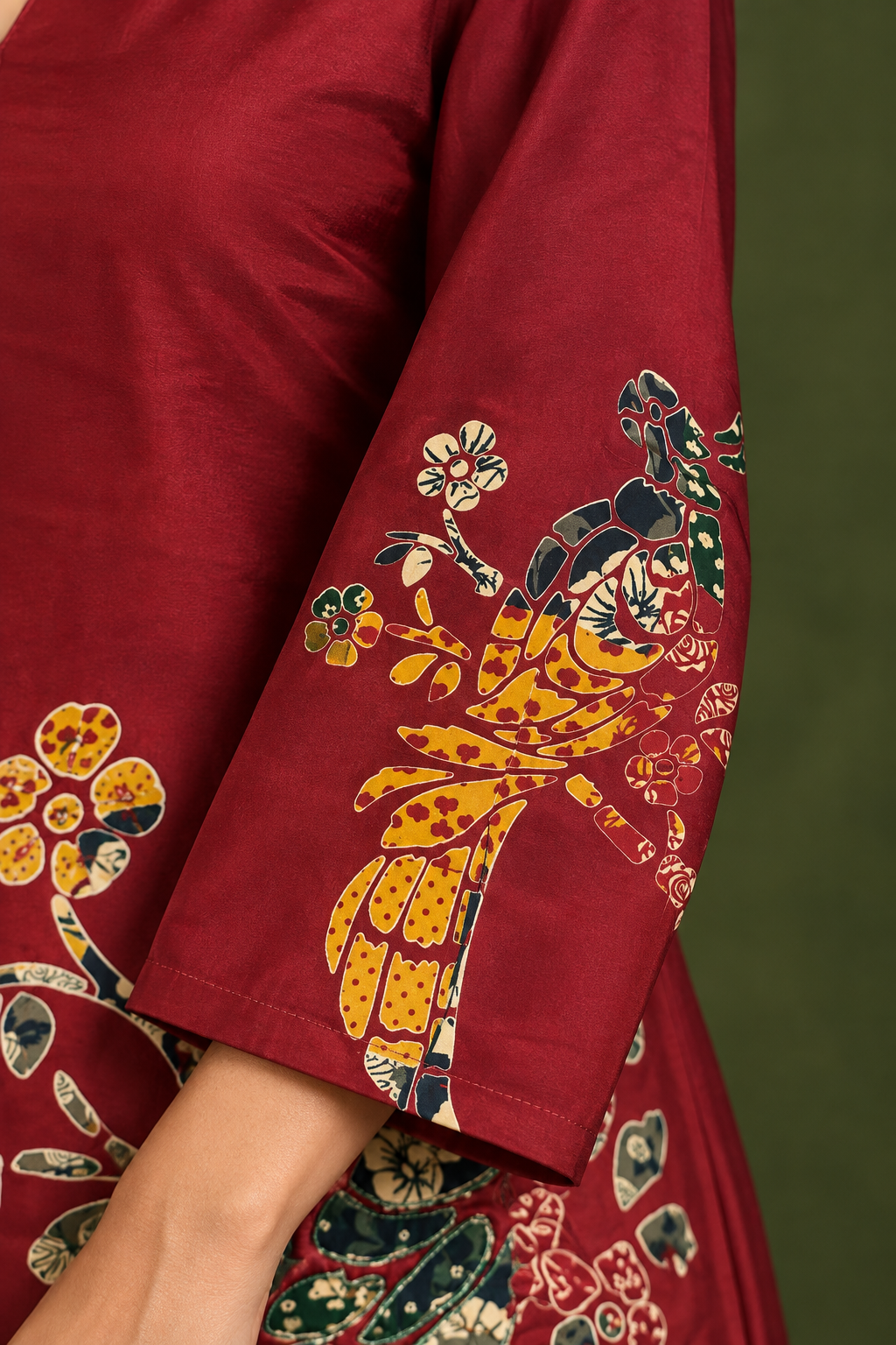Mayur deep maroon kurta palazzo co-ord set with bird and floral artwork by Nayab Pitara – view 5