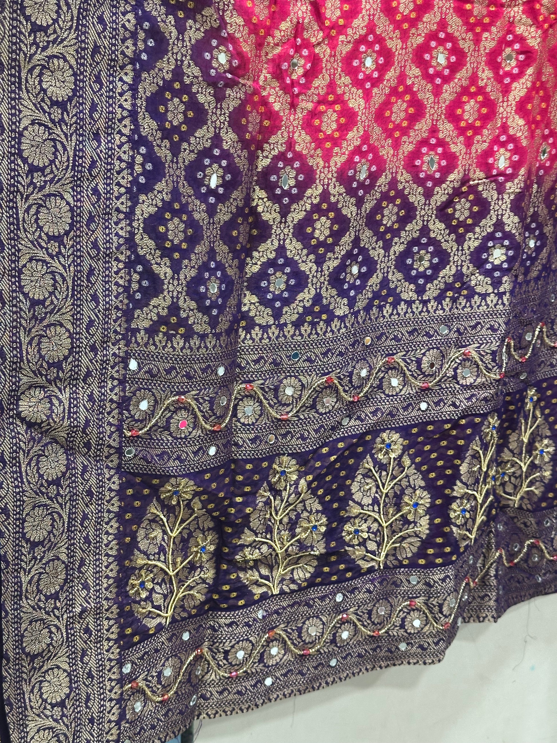 Navya fuchsia and purple ombre Bandhani georgette festive kaftan set by Nayab Pitara – view 5